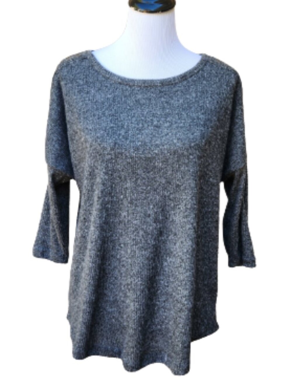New York Laundry Gray Rib-Knit Top 3/4 Dolman Sleeves Embellished Blouse